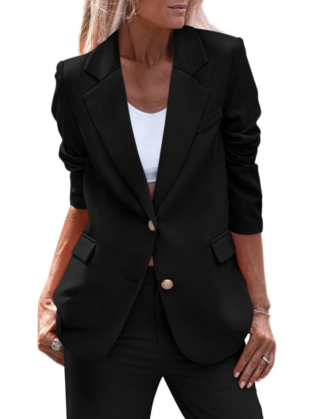 Women's Black Fall Business Casual Blazers Long Sleeve Notch Lapel Trendy Work